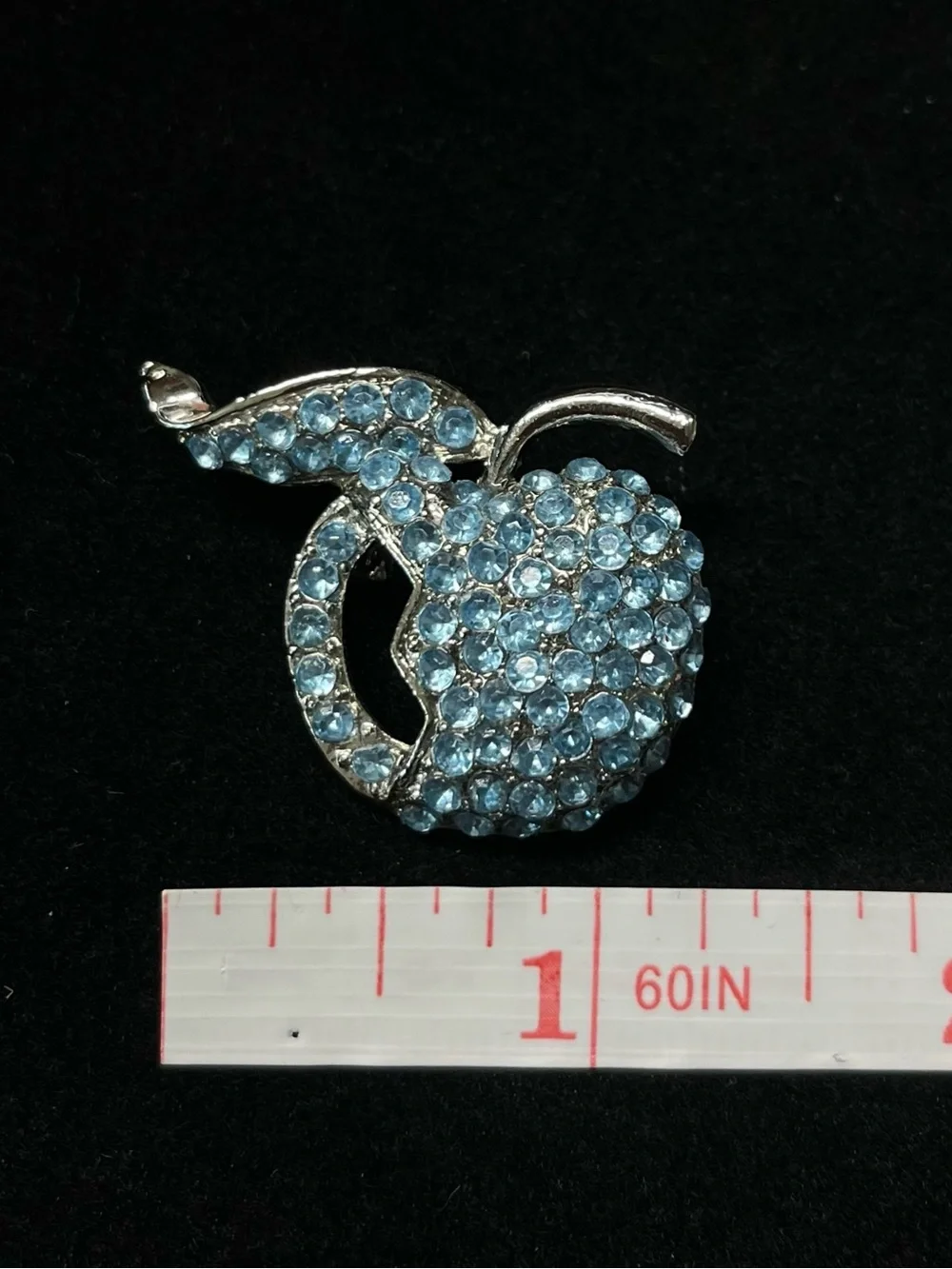 Blue Rhinestone Apple Brooch Pin
